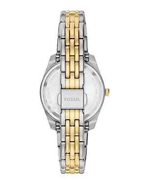 Scarlette Three-Hand Watch | Fossil | Two-Tone Stainless Steel | Dark Blue Dial | Date Display - Brownee Jewelers