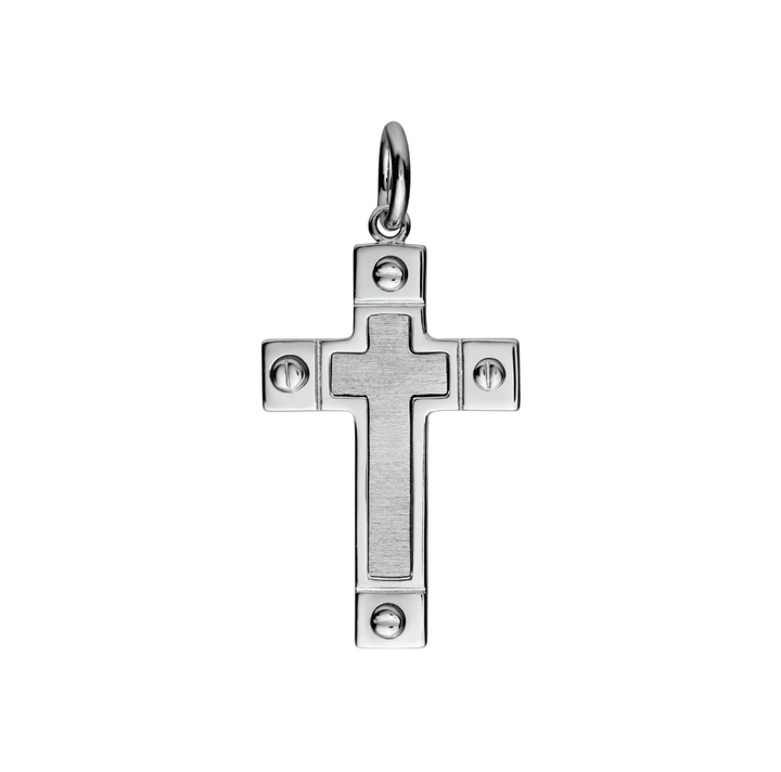 Cross Pendant With Rivet | Sterling Silver | Satin & Polished Finish | Rivet Detail Cross Pendant - Brownee Jewelers