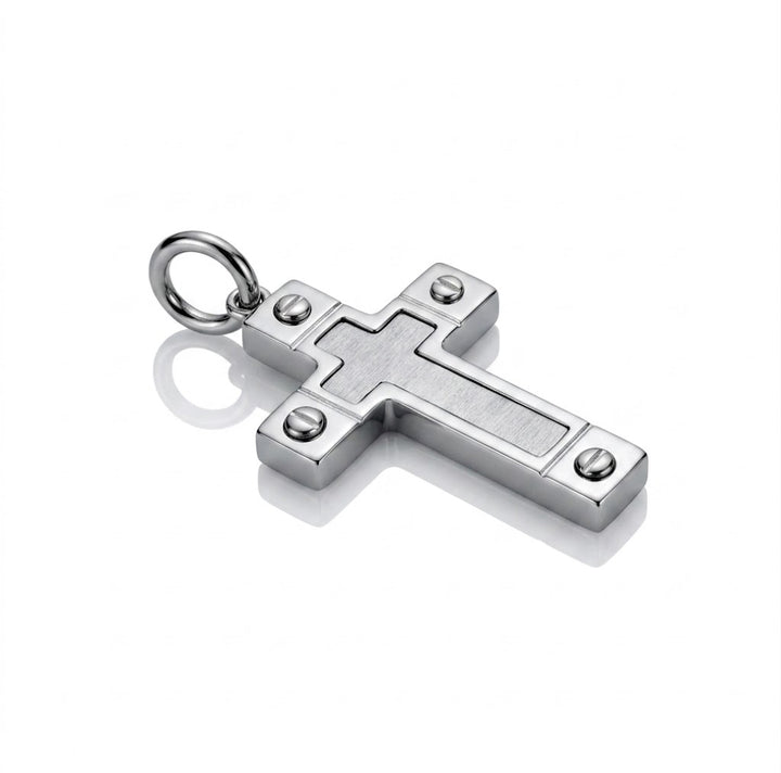 Cross Pendant With Rivet | Sterling Silver | Satin & Polished Finish | Rivet Detail Cross Pendant - Brownee Jewelers