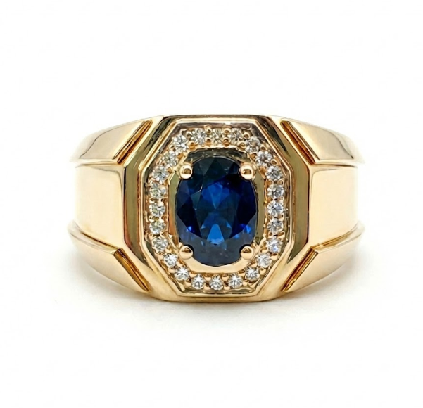 Oval Sapphire & Diamond Ring | 14K Yellow Gold | Oval Blue Sapphire | Diamond Accents - Brownee Jewelers