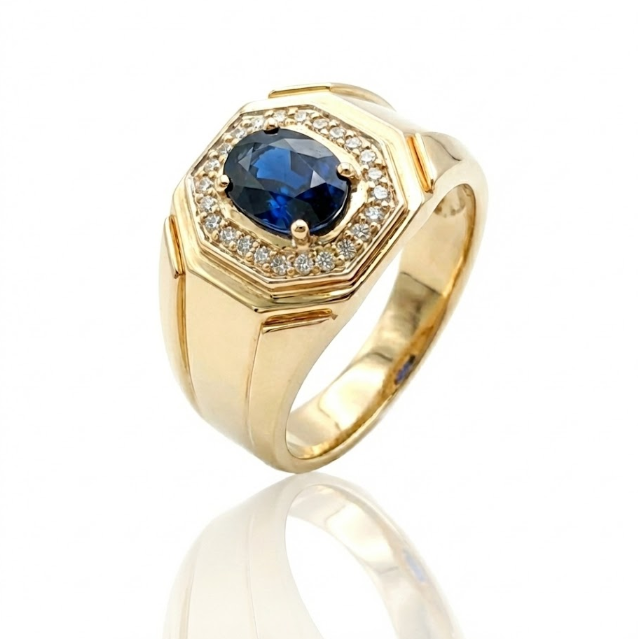 Oval Sapphire & Diamond Ring | 14K Yellow Gold | Oval Blue Sapphire | Diamond Accents - Brownee Jewelers