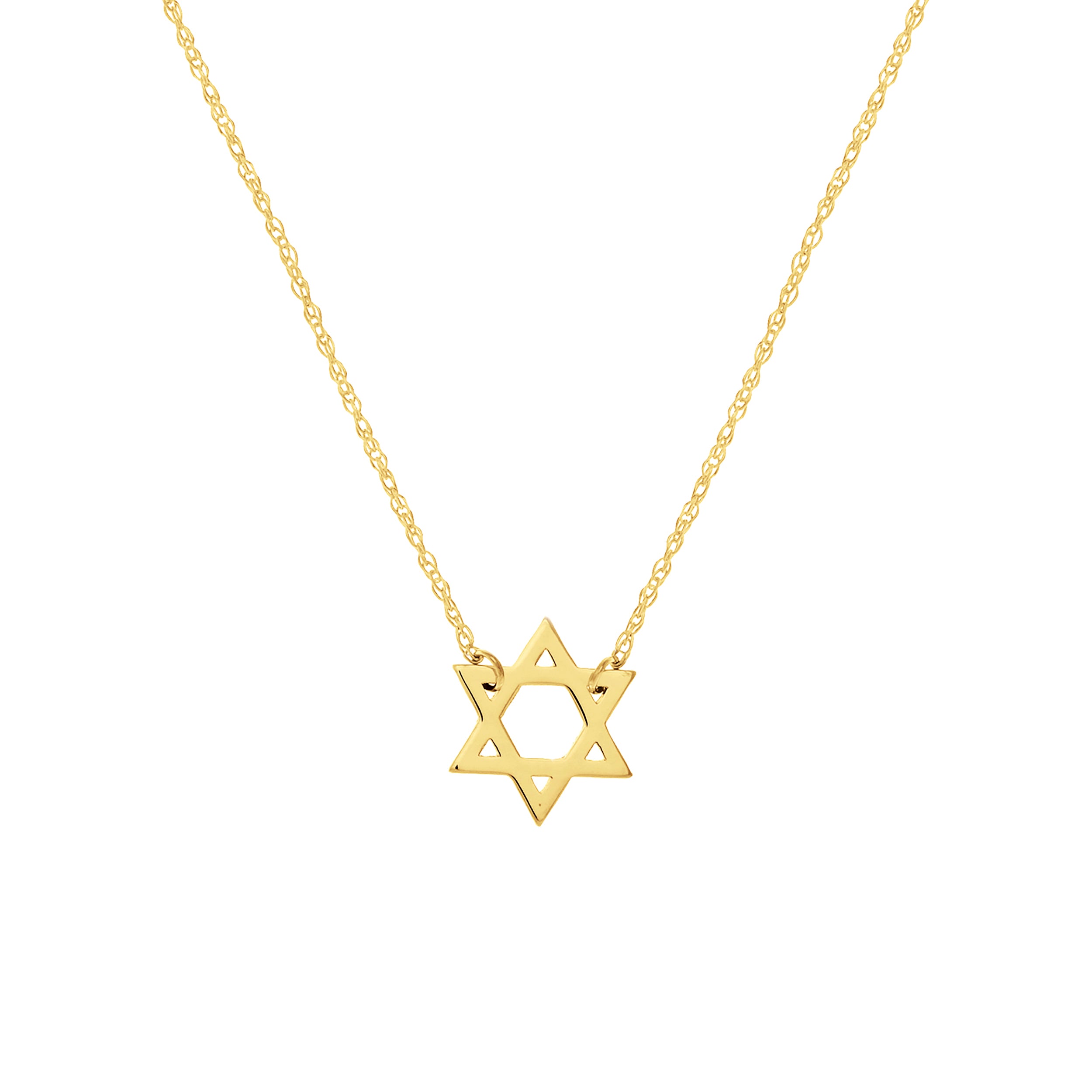 14K Yellow Gold Star of David Adjustable Necklace 18"