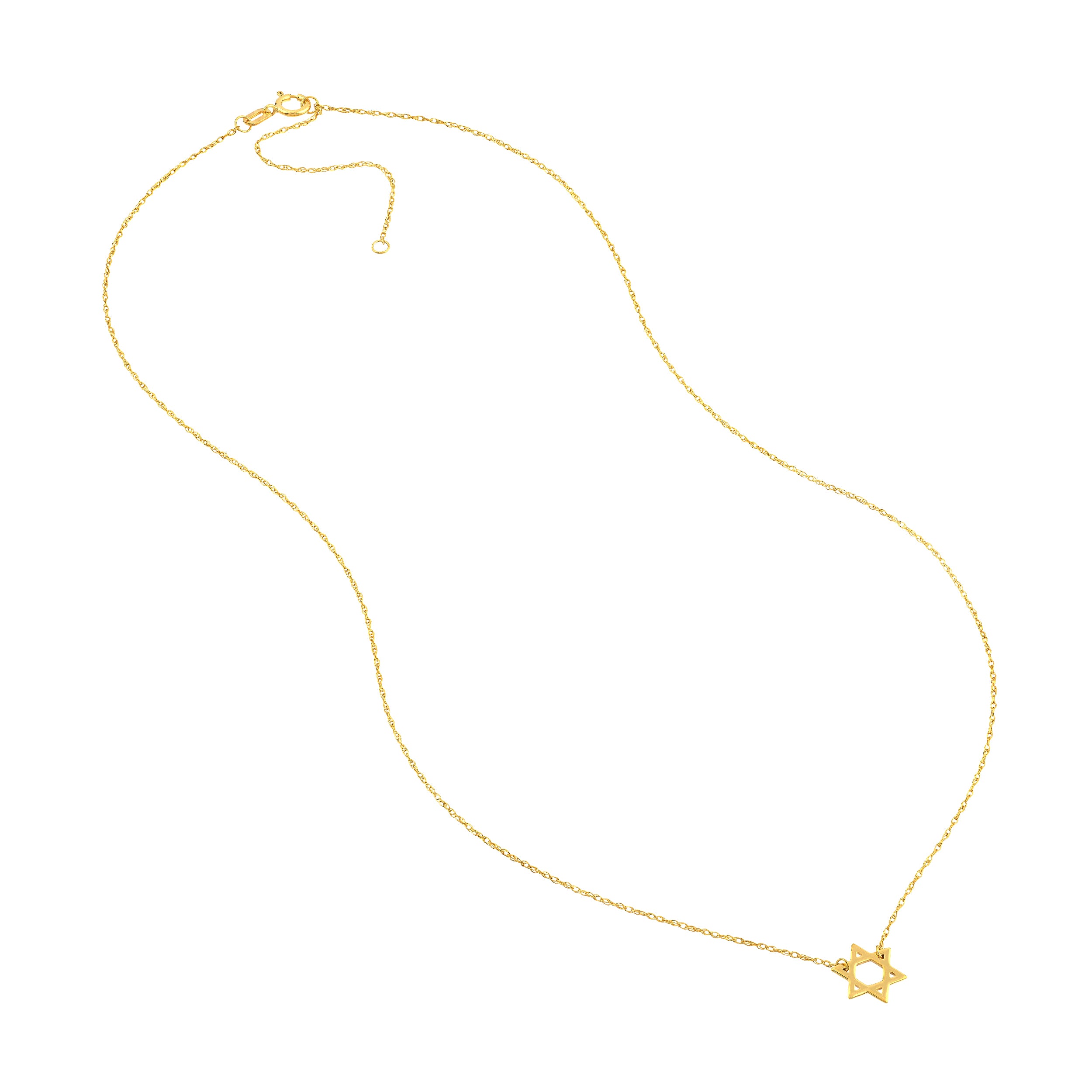 14K Yellow Gold Star of David Adjustable Necklace 18"