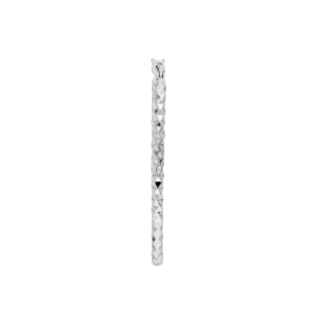 Diamond-Cut Oval Hoop Earrings in Rhodium-Plated Sterling Silver