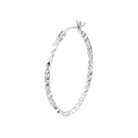 Diamond-Cut Oval Hoop Earrings in Rhodium-Plated Sterling Silver