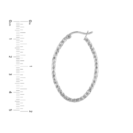 Diamond-Cut Oval Hoop Earrings in Rhodium-Plated Sterling Silver