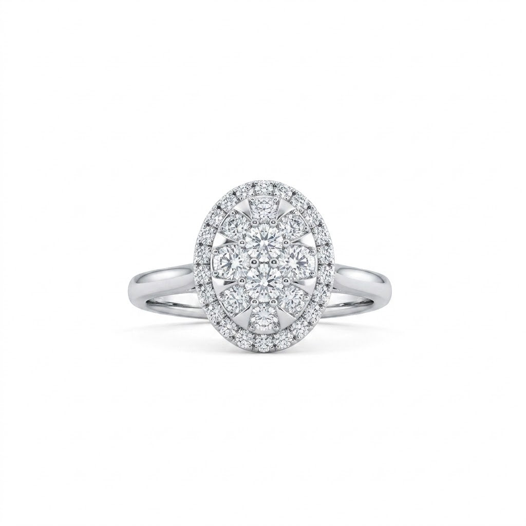 Oval Diamond Cluster Ring in 14K White Gold