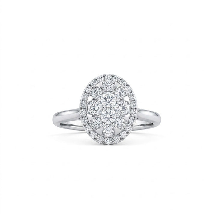 Oval Diamond Cluster Ring | 14K White Gold | Round Diamond Cluster | JAGI23054014 - Brownee Jewelers