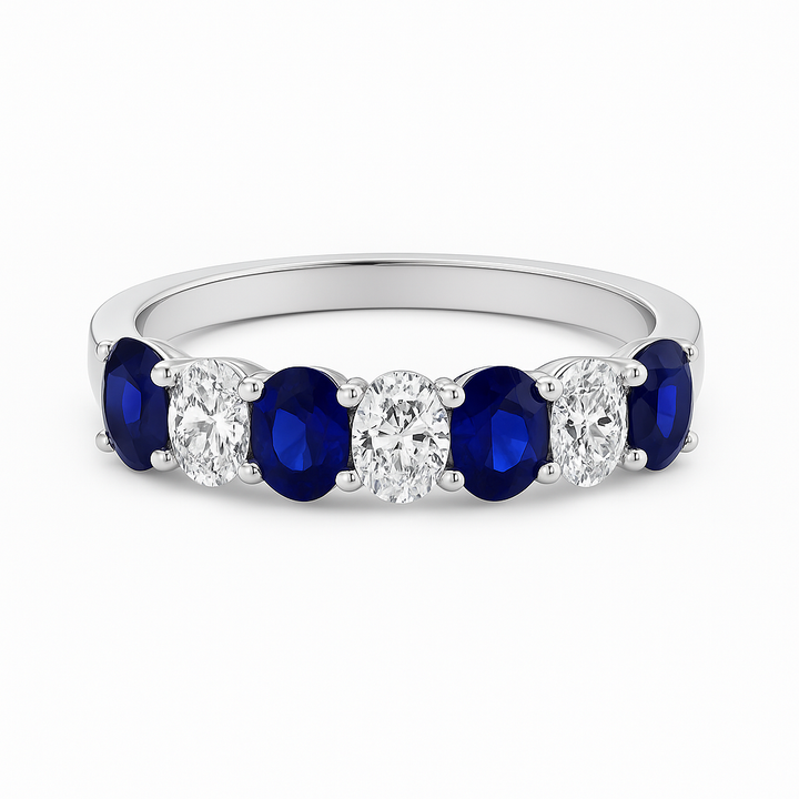 7 stone Oval Lab Grown Sapphire and Diamond Anniversary Band - SLJ2961 - Ring - Brownee Jewelers