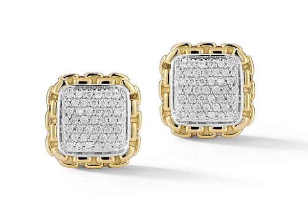 Sterling and 14kt yellow gold Diamond Pave Earrings 