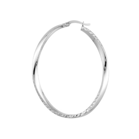 Oval Diamond-Cut Twist Hoop Earrings in Rhodium-Plated Sterling Silver