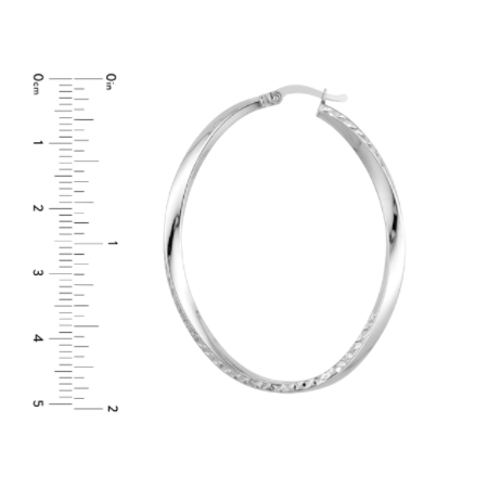 Oval Diamond-Cut Twist Hoop Earrings in Rhodium-Plated Sterling Silver