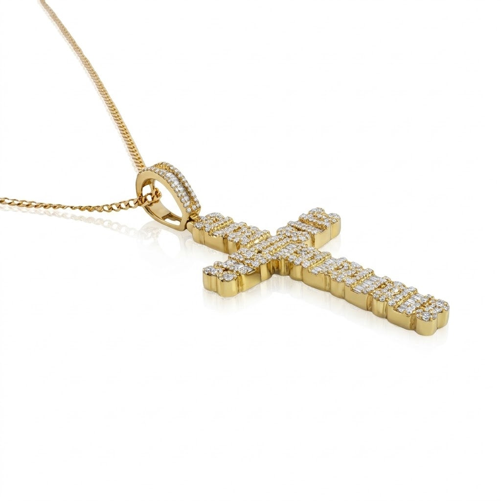 1.49 Carats Round Diamonds Cross Pendant Necklace in 10kt Yellow Gold