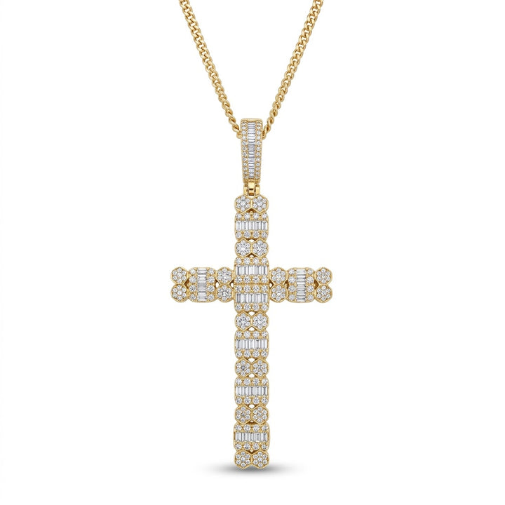 1.49 Carats Round Diamonds Cross Pendant Necklace in 10kt Yellow Gold