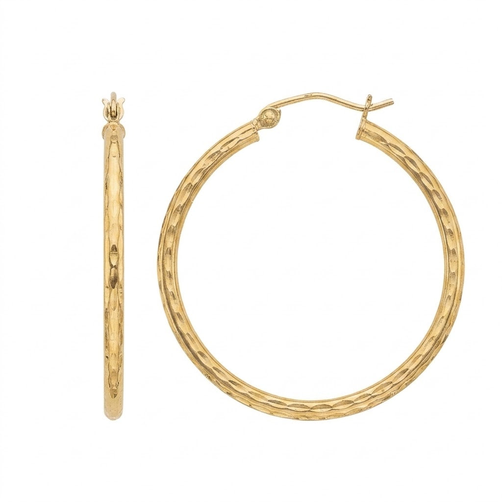 2 by 30 Millimeter Diamond-Cut Hoop Earrings in Sterling Silver with an 18K Gold Plating Finish