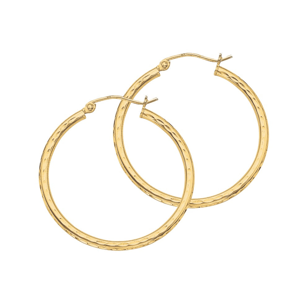2 by 30 Millimeter Diamond-Cut Hoop Earrings in Sterling Silver with an 18K Gold Plating Finish
