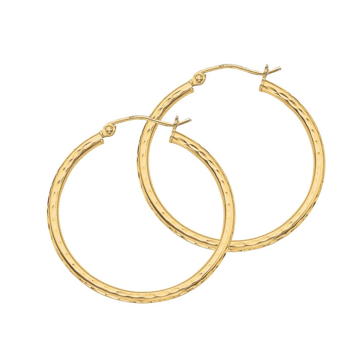 30mm Diamond-Cut Hoop Earrings | Sterling Silver & 18K Gold-Plated | 2mm x 30mm | SSG-80-302 - Brownee Jewelers