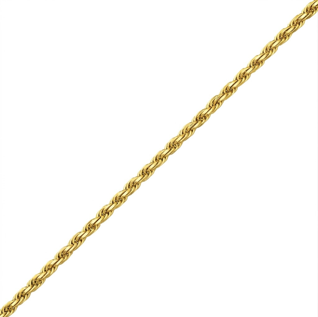 2.7 Millimeter Width and 22 Inch Length Solid Diamond-Cut Rope Chain Necklace in Sterling Silver with an 18K Gold Plating Finish