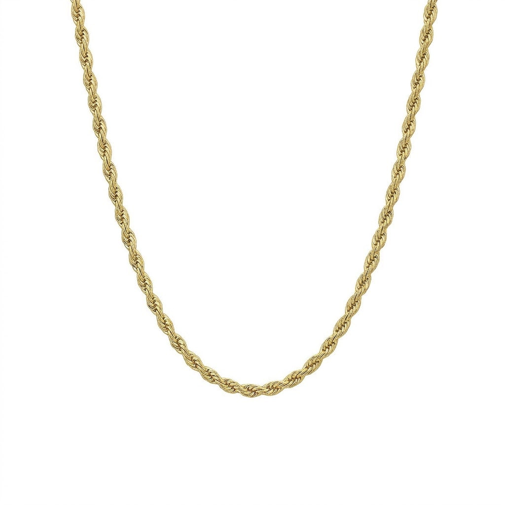 2.7 Millimeter Width and 22 Inch Length Solid Diamond-Cut Rope Chain Necklace in Sterling Silver with an 18K Gold Plating Finish