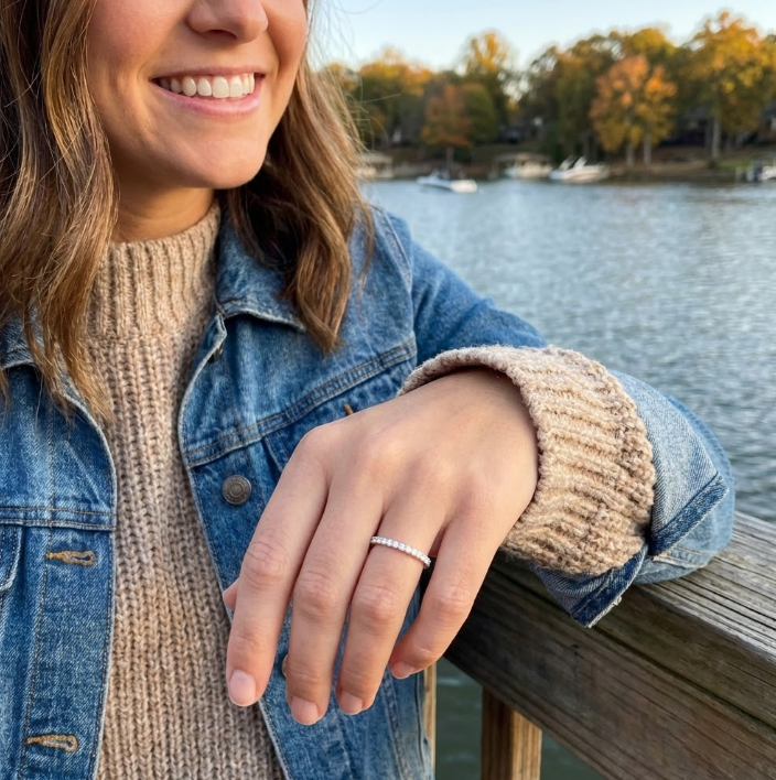 Thin Diamond Band Ring | 14K White Gold | Minimalist Stackable Ring - Brownee Jewelers