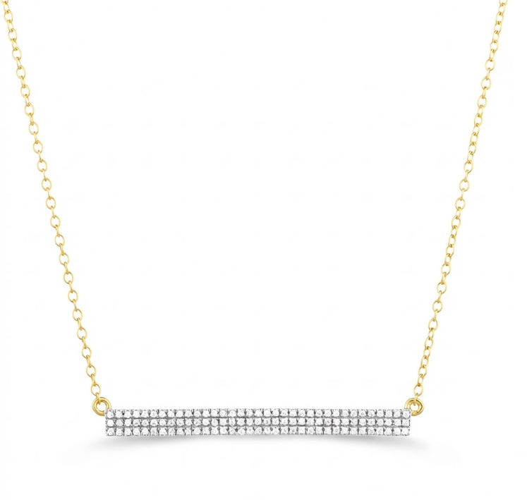 Diamond Pavé Bar Pendant Necklace | Gold Plated / Sterling Silver | Straight Bar Necklace - Brownee Jewelers