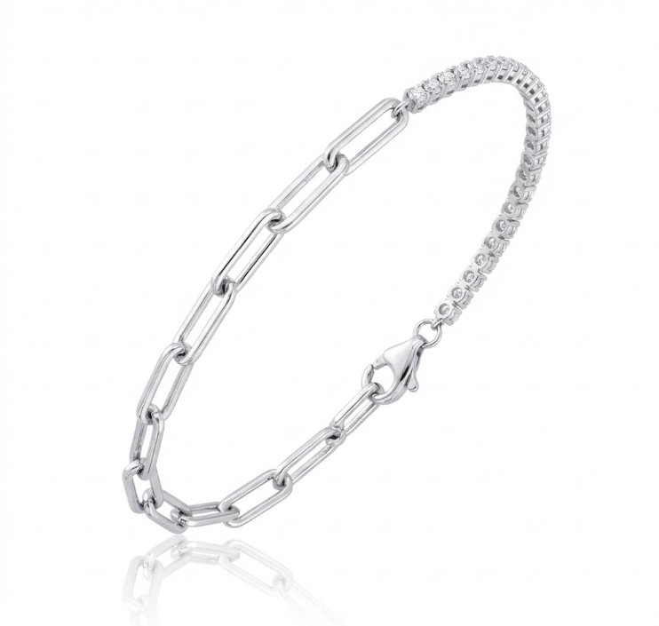 Diamond Paperclip Link Bracelet | 14K White Gold | 0.66 ctw | Modern Chain Bracelet - Brownee Jewelers