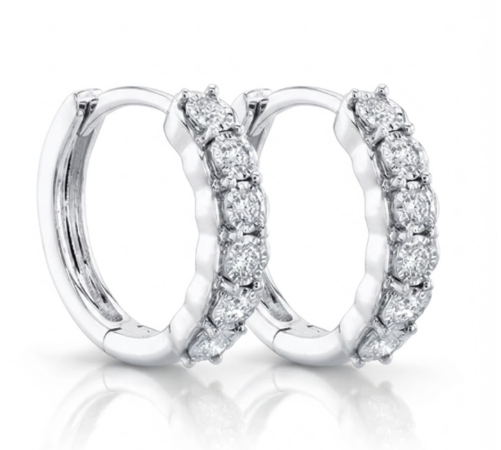 Diamond Huggie Earrings | 14K White Gold | 0.23 ctw Round Diamonds - Brownee Jewelers