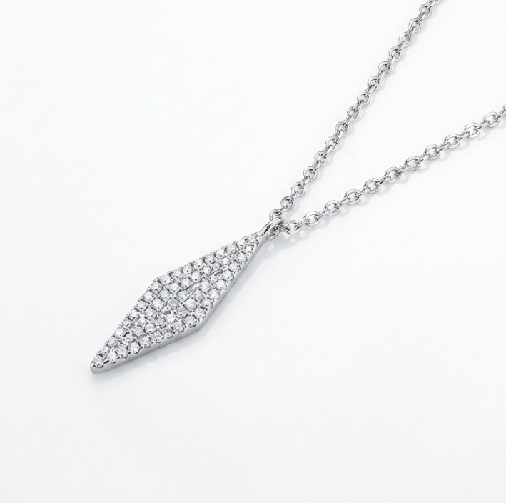 Diamond Pavé Kite Necklace | 14K White Gold | 0.17 ctw | Geometric Drop Pendant - Brownee Jewelers
