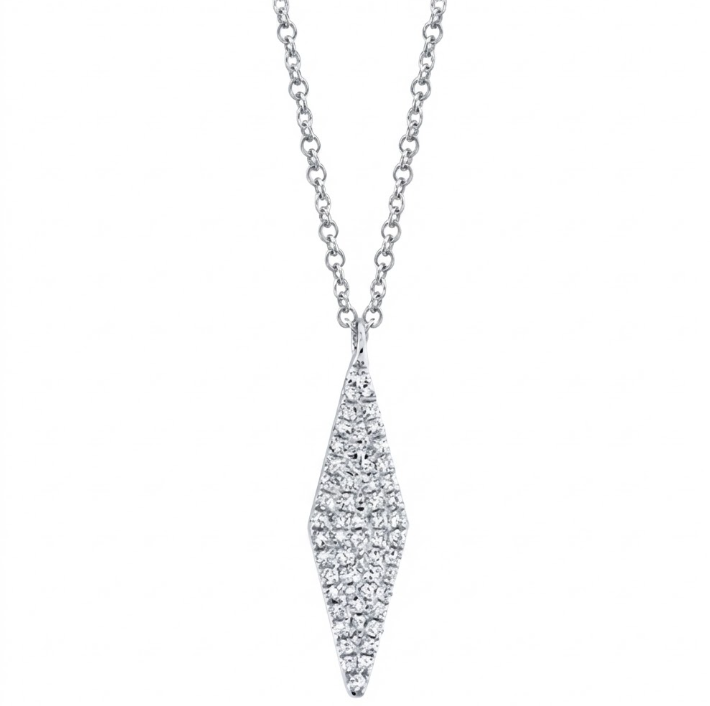 Diamond Pavé Kite Necklace | 14K White Gold | 0.17 ctw | Geometric Drop Pendant - Brownee Jewelers