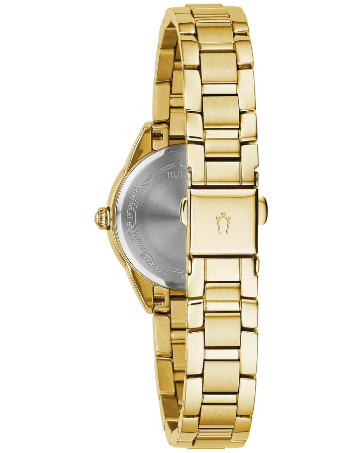Bulova Sutton | Women's Gold-Tone Stainless Steel Watch | Silver Dial | Diamond Accents | 97P150 - Brownee Jewelers