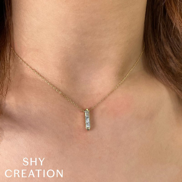SHY CREATION | 0.18 CTW DIAMOND BAGUETTE VERTICAL NECKLACE | 14K YELLOW GOLD | SC22008800 - Brownee Jewelers