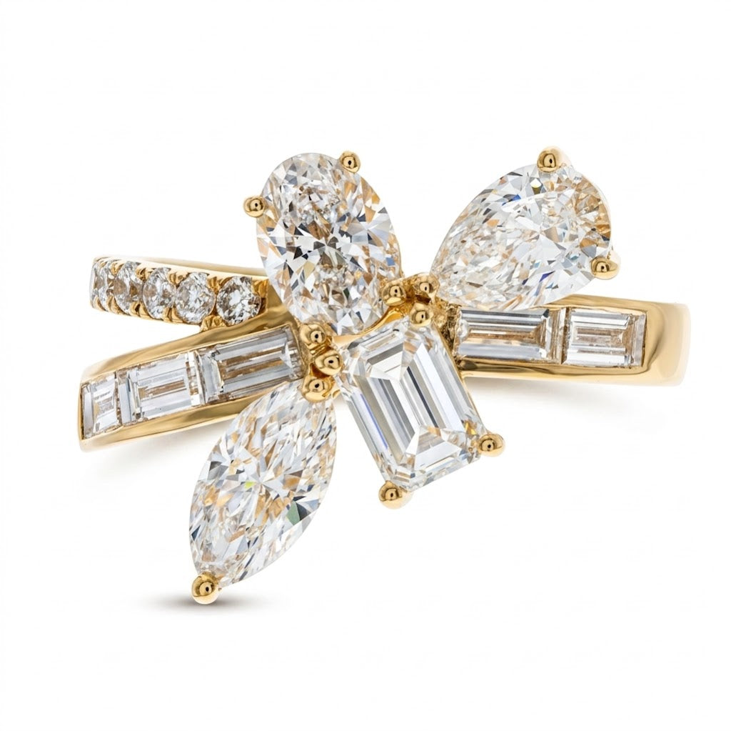 14K Yellow Gold 2.69 CTW Lab-Grown Diamond Flower Ring | Multi-Shape Diamond Ring