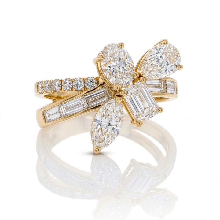 Multi-Shape Lab-Grown Diamond Flower Ring | 14K Yellow Gold | 2.69 CTW Lab-Grown Diamonds | Statement Ring - Brownee Jewelers