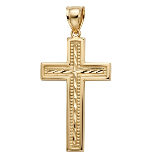Diamond-Cut Large Cross Pendant | 14K Yellow Gold | Diamond | Statement | Necklace - Brownee Jewelers
