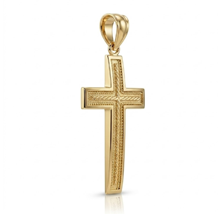 Diamond-Cut Large Cross Pendant | 14K Yellow Gold | Diamond | Statement | Necklace - Brownee Jewelers