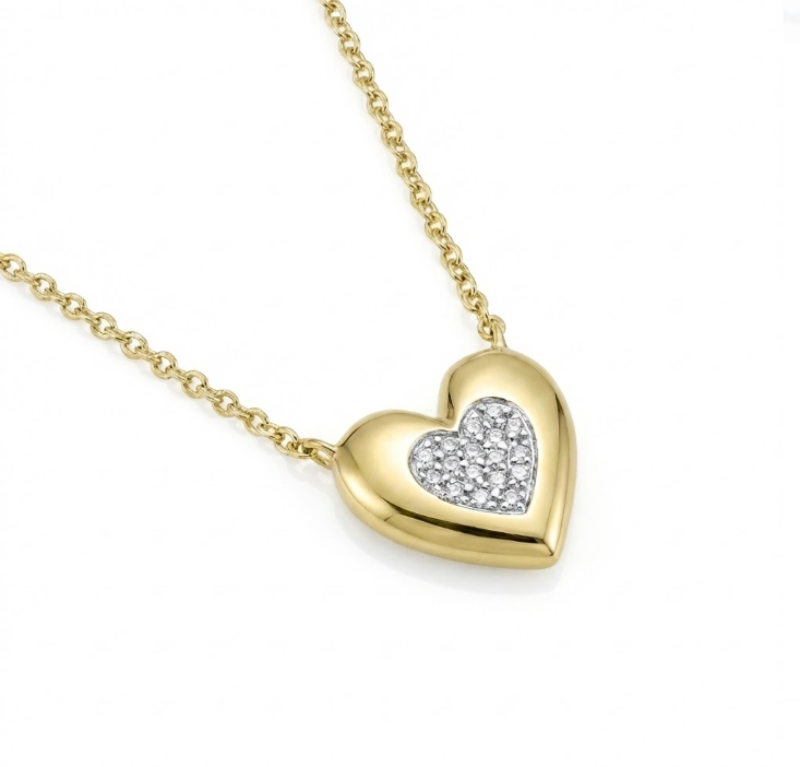 Diamond Heart Necklace | 14K Yellow Gold | 0.04 ctw | Pavé Heart Pendant - Brownee Jewelers
