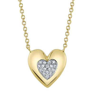 Diamond Heart Necklace | 14K Yellow Gold | 0.04 ctw | Pavé Heart Pendant - Brownee Jewelers