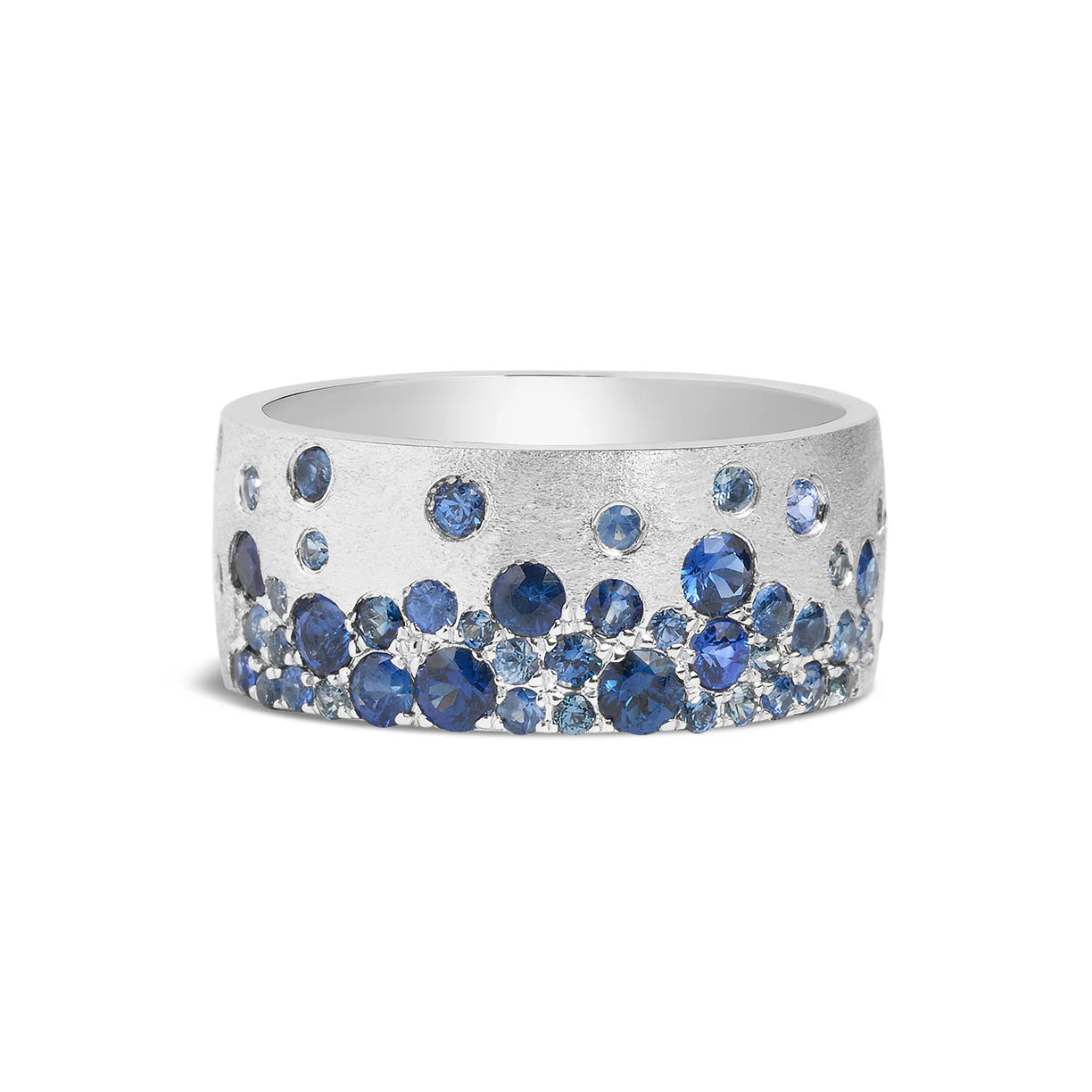 Blue Sapphire & Diamond Flush-Set Cigar Band | 14K White Gold | 1.05 ctw | Wide Band Ring l AA70116SMD-200W - Brownee Jewelers