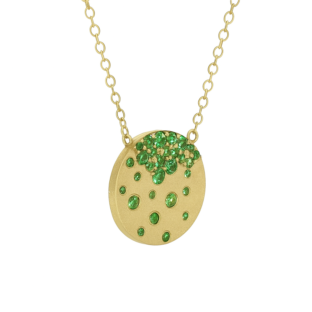Dilamani Circle tsavorite confetti pendant in brushed yellow gold 14kt