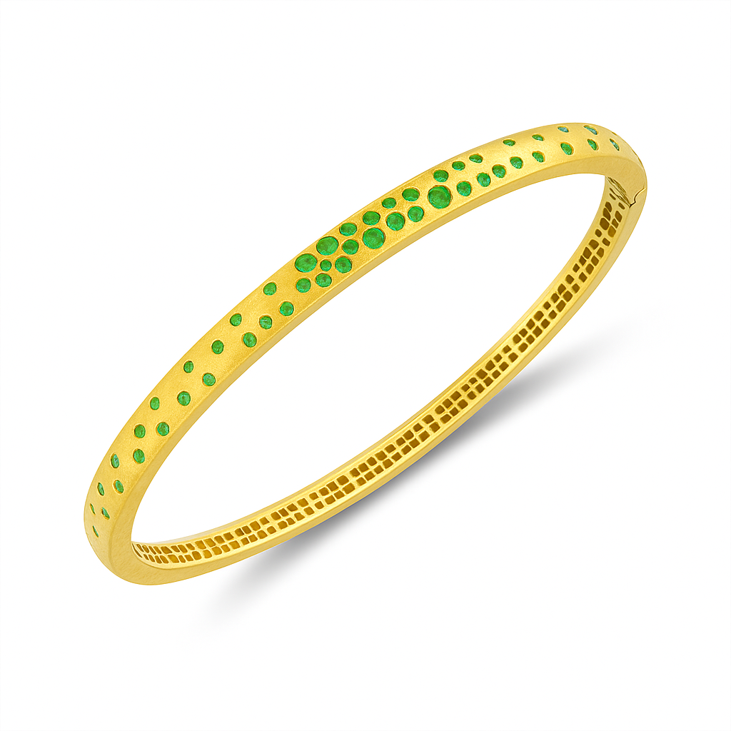 Green emerald yellow gold bangle 
