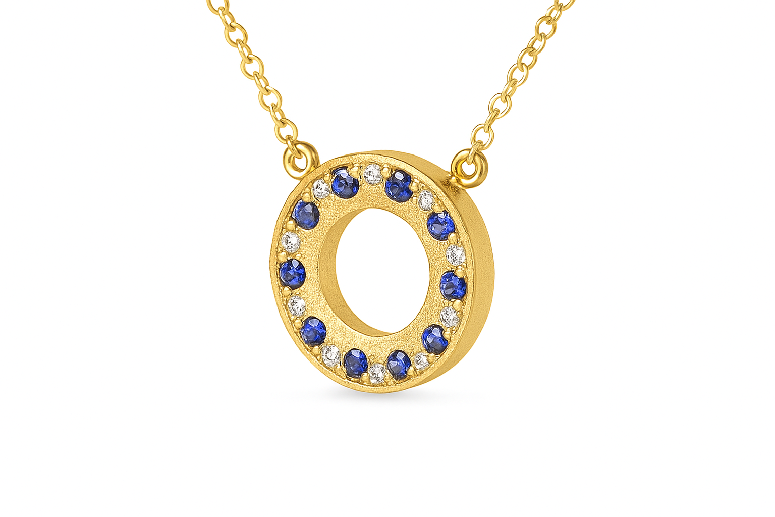 Sapphire & Diamond Circle Pendant Necklace | 14K Yellow Gold | 0.26 ct Sapphire, 0.04 ctw Diamonds l AN83720S-201Y - Brownee Jewelers