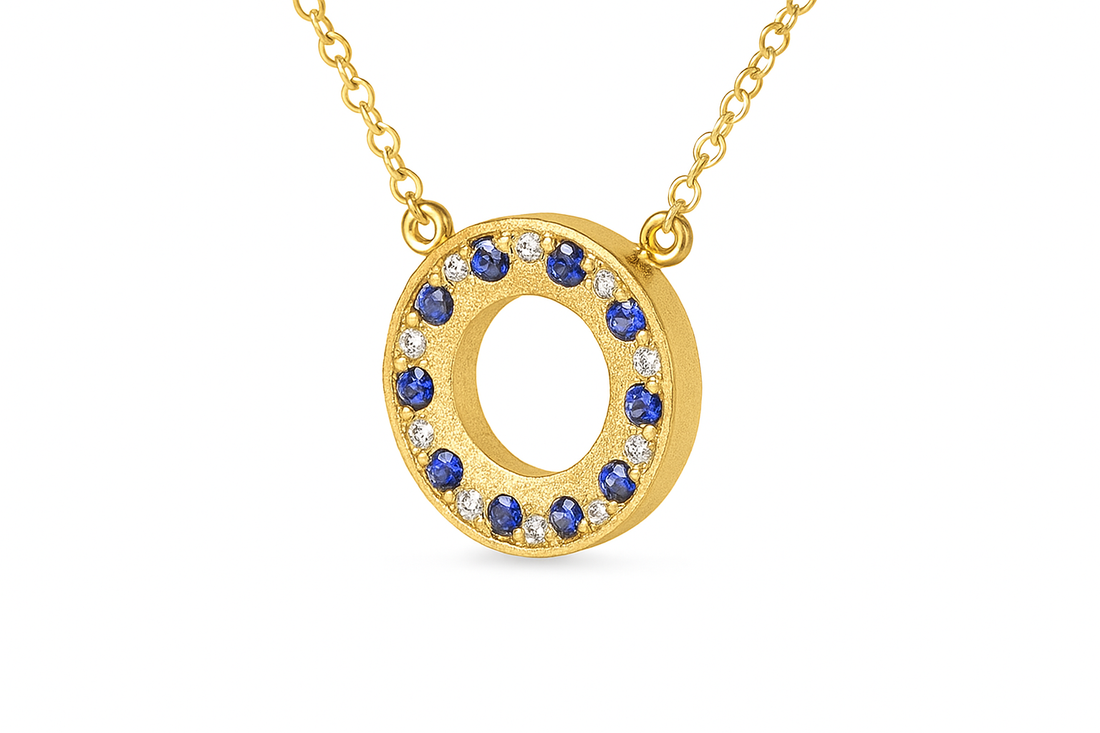 Sapphire & Diamond Circle Pendant Necklace | 14K Yellow Gold | 0.26 ct Sapphire, 0.04 ctw Diamonds l AN83720S-201Y - Brownee Jewelers
