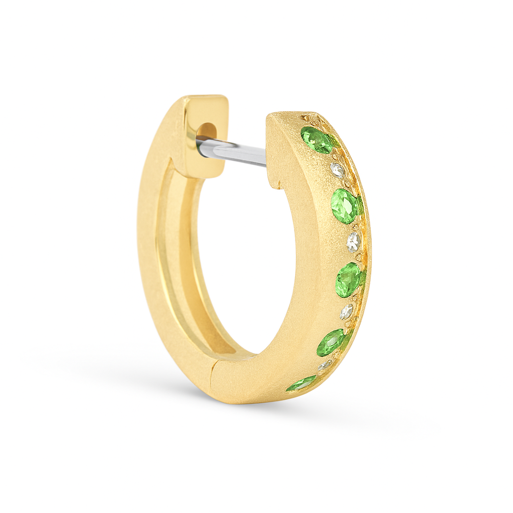 Tsavorite & Diamond Huggie Earrings | 14K Yellow Gold | 0.20 ct Tsavorite, 0.04 ctw Diamonds l AE83720Z-201Y - Brownee Jewelers
