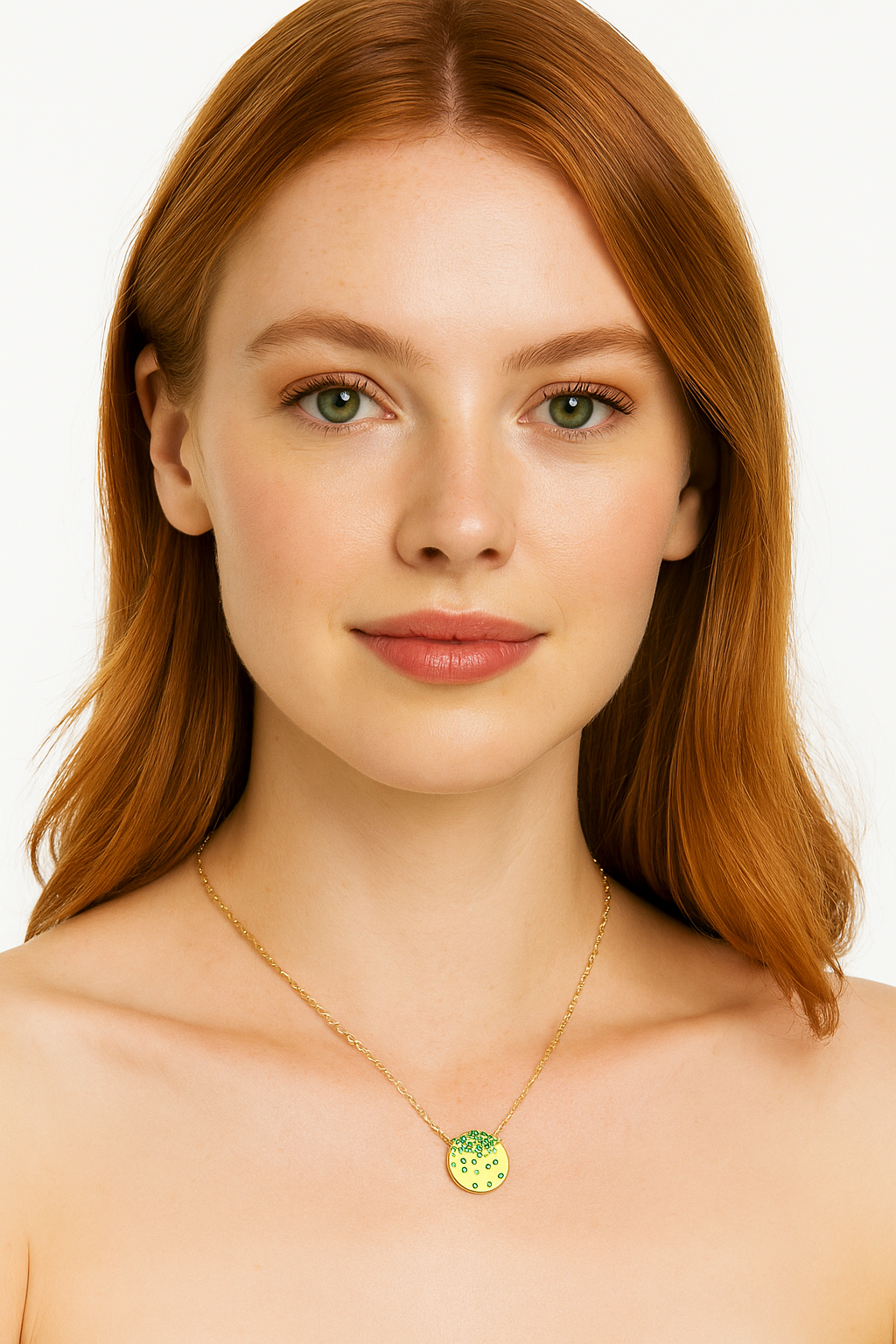 Dilamani Circle tsavorite confetti pendant in brushed yellow gold 14kt