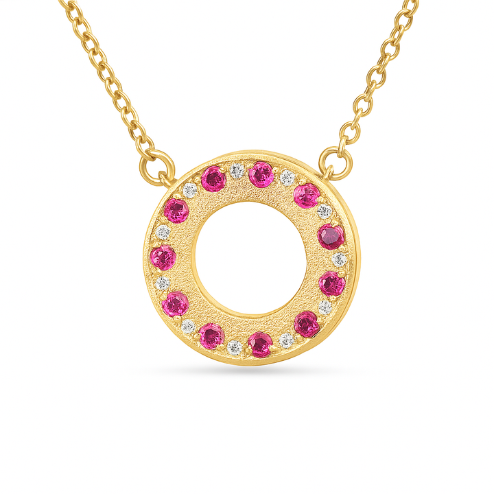 14kt yellow gold disc pendant with rubies and diamonds 