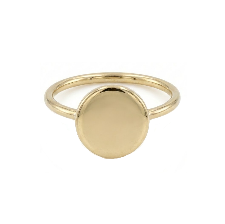 Round Disc Signet Ring | 14K Yellow Gold | Black Enamel Accent - Brownee Jewelers