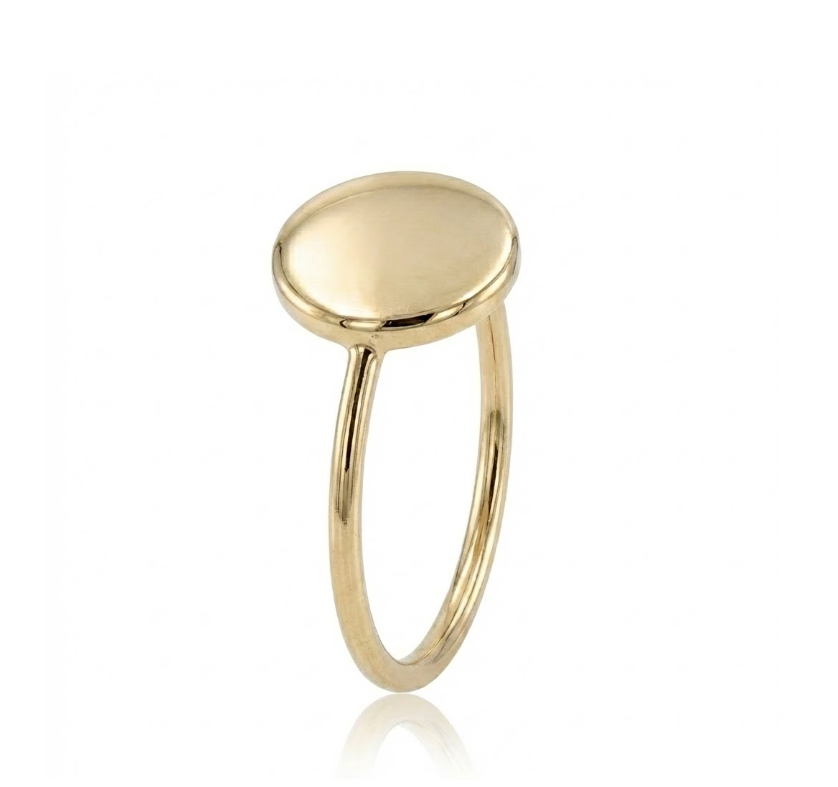 Round Disc Signet Ring | 14K Yellow Gold | Black Enamel Accent - Brownee Jewelers