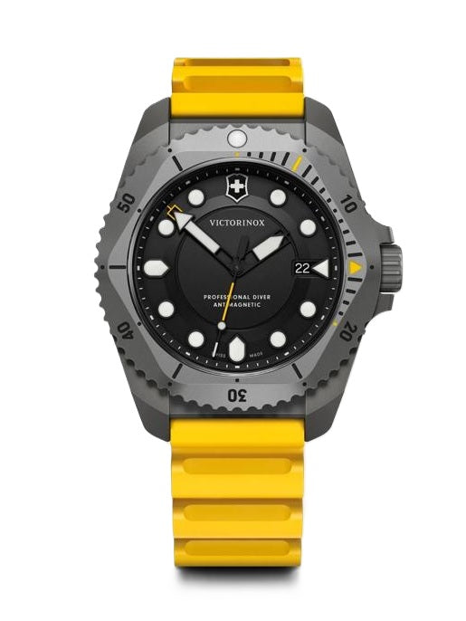 VictorInox Swiss Army Dive Pro | Titanium Watch | Black Dial | Yellow Rubber Strap | 241992 - Brownee Jewelers