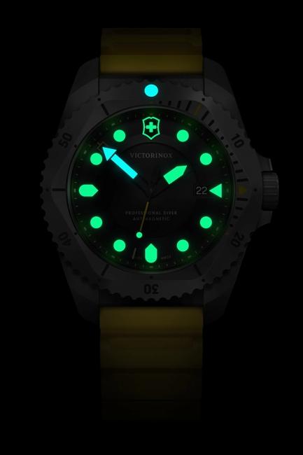 VictorInox Swiss Army Dive Pro Titanium Watch with Black Dial and Yellow Rubber Strap