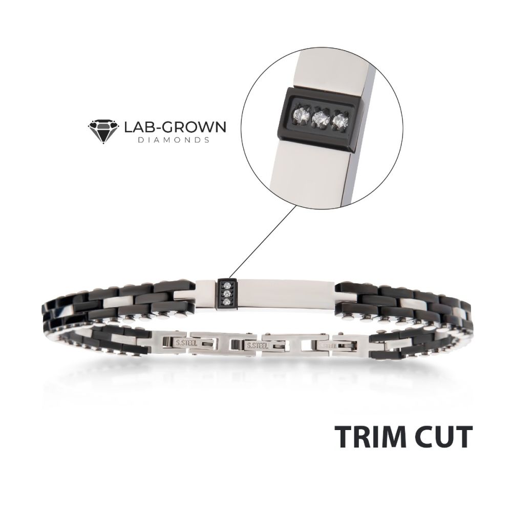 Trim Cut with Genuine Lab-Grown Clear Diamonds Two Tone Black IP Bracelet